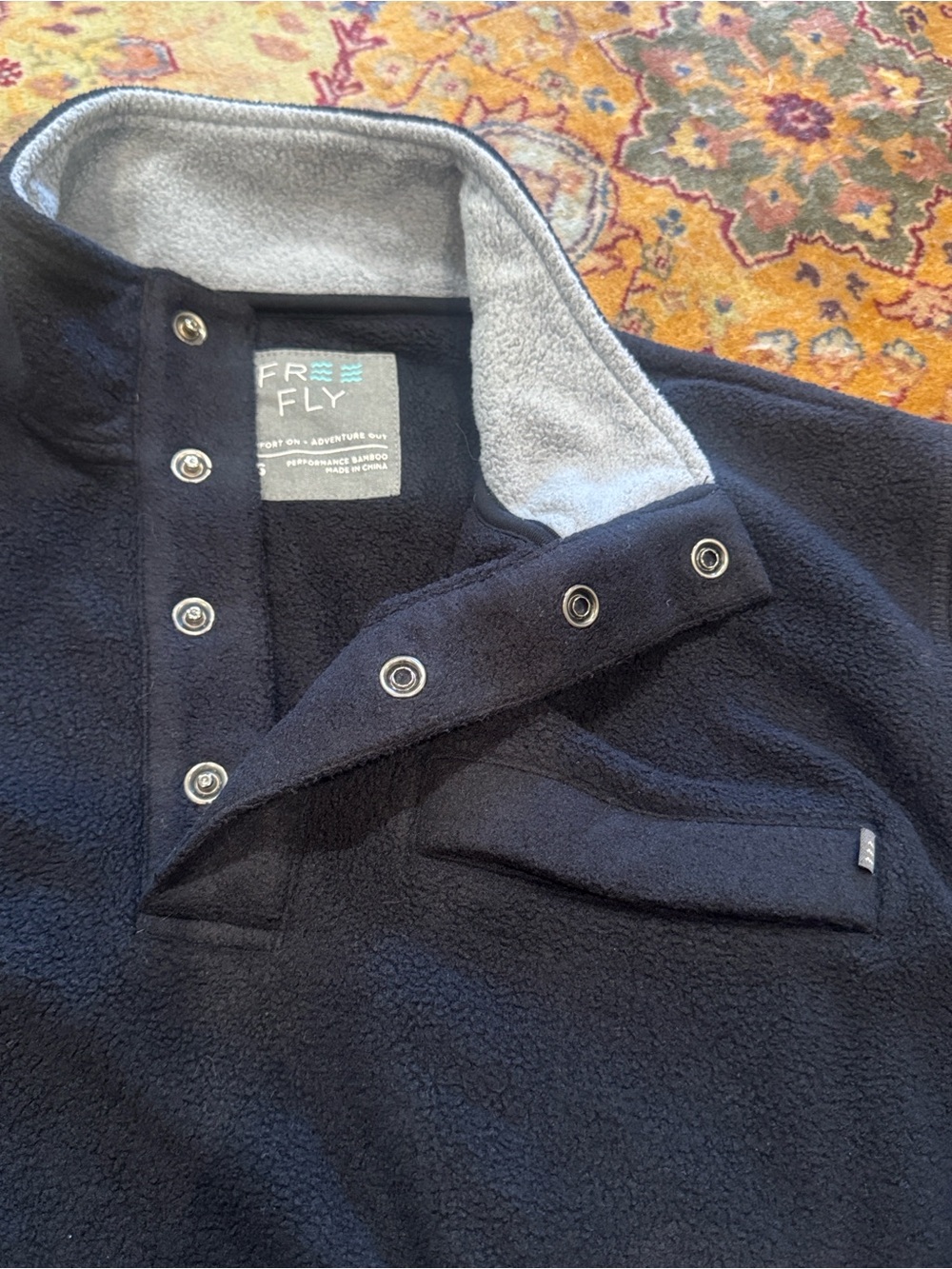 Free fly black Quarter-button bamboo Fleece Pullover size small